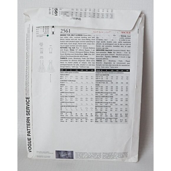 Vintage Design 1952 Vogue Sewing Pattern 2561 Retro Dress Belt & Top Size 6 8 10 - Picture 2 of 5